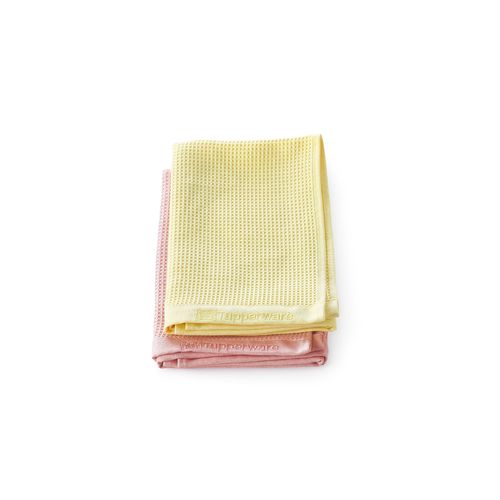 Recycled Microfiber Window Towel | 2 Pieces - Shine and polish your windows and glass surfaces with minimal effort using this virtually lint-free Recycled Microfibre window towel! Use it in your car or household to de-fog and polish windows that need a bit of TLC and notice the difference instantly. Made from recycled materials that were destined for landfill, Tupperware’s ingenious design combines 80% recycled polyester materials with 20% virgin polyamide. What a win-win! Don’t walk – RUN – to your new favourite household helper.
 Each towel in our collection is colourful, durable, strong and versatile.
Specifications:Dimensions: 40 x 41 cm  
 Material: 80% Polyester, 20% Polyamide
 Color: Candy Floss, Cornish Dairy
Benefits:
This waffle weave fabric with a “honeycomb” texture makes this towel perfect for washing windows, glass and shiny surfaces without detergent while minimizing streaks  Virtually lint-free and leaves your glass polished  Made from 80% recycled polyester that are post-consumer sourced materials such as garments and PET bottles  Featuring heavy duty stitching on the edges for durability Imprinted with an icon to clearly identify cleaning purposeUse & Care:Hand washing recommended before first use for optimum performance Wash your towels separately the first 3 times to avoid transferring colour Machine wash on cold or up to 60°C with laundry detergent. Any higher might shorten the lifespan of your Microfibre towels For best results, put towels in a separate bag in your washing machine Do not use fabric softeners, dryer sheets, chlorine or bleach Do not iron, dry clean and avoid using dryers