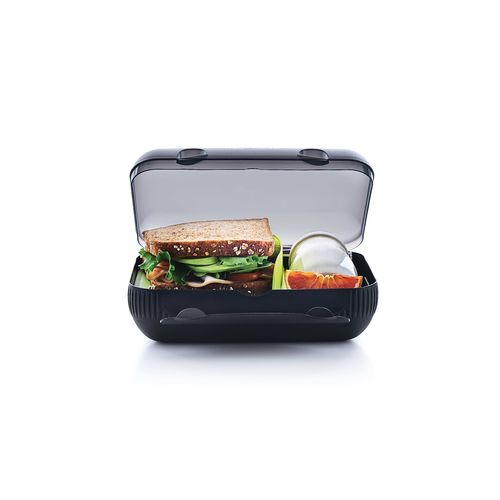 At Lunch Box | Black - Transport your lunch safely with the At Lunch Box, offering a sustainable, durable and compact solution, with an adaptable multi position divider to protect food on two separated levels. is recycled and yet safe to use in food. The term 