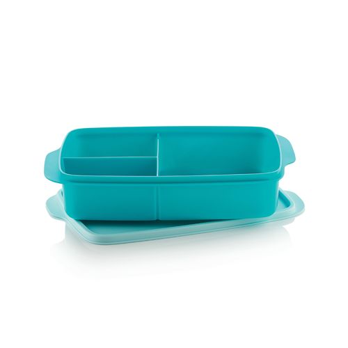 Divided Lunch Box | AquaMarine Blue - This rectangular Divided Lunch box is the perfect solution for anyone who wants to bring their own cold lunch! Thanks to the three separate sections, you can easily pack a balanced meal.  You can even portion out your daily intake of fruits, vegetables and protein! Or you can use the divided container to neatly pack your baking decorations, craft items or anything you want to organize. Prepare your own healthy lunch with our popular large lunch container and avoid using disposable packaging! Great for your health and the environment. Our divided lunch container fits salads and sandwiches, while the small compartments are great for snacks like hard-boiled eggs, cheese, nuts, and chocolate. Simply plan and pack your divided lunch container the night before, place in fridge, then grab and go as you head out the door in the morning. Lid is designed for easy opening with a large tab.