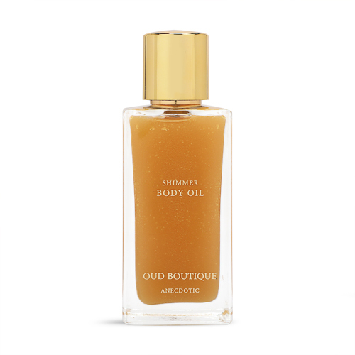 ANECDOTIC SHIMMER BODY OIL 100ml - DRY SHIMMER BODY OIL - 100ML Top Note: Grapefruit, Bergamot Middle Note: Lavender, Cumin, Saffron, Cinnamon, Jasmine Base Note: Leather, Oud, Amber, Tonka, Patchouli, Vanilla