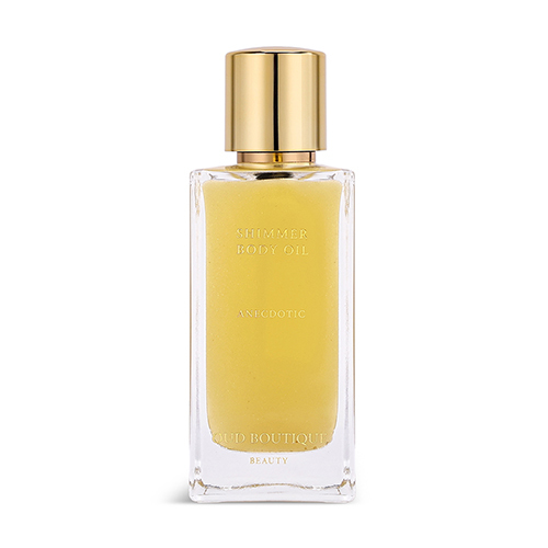 ANECDOTIC SHIMMER BODY OIL 100ml - DRY SHIMMER BODY OIL - 100ML Top Note: Grapefruit, Bergamot Middle Note: Lavender, Cumin, Saffron, Cinnamon, Jasmine Base Note: Leather, Oud, Amber, Tonka, Patchouli, Vanilla