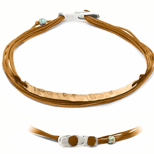 سوار أبرياتي بني - Apriati 7 Cords Bracelet Custom MadeMocha, Silver Buckle, Plaque Pink Gold