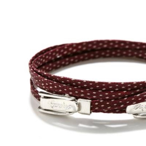 Auyn Kuwait  - DOUBLE BUCKLE RED WHITE DOTS - Bracelet in 925 sterling silver with with thick  cord that wraps around the wrist 3 to 5 times.