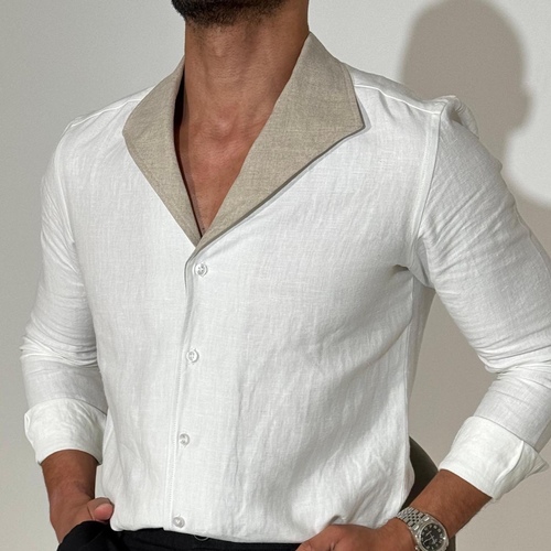 Auyń X Modena Limited White Amalfi Linen Shirt - Description This product was made of 100% pure Luxury Indian linen and its approved and licensed by the European union textile laboratories. Details Fit: Regular fit Occasion: Casual Laundry wash is Extremely Suggested Model Height: 174 Model Size: S Sizes S M L XL