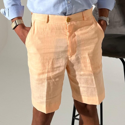 Auyń X Modena Limited Peach Linen Short - Description This product was made of 100% pure Luxury Indian linen and its approved and licensed by the European union textile laboratories. Details Fit: Regular fit Occasion: Casual Laundry wash is Extremely Suggested Model Height: 174 Model Size: S Sizes S M L