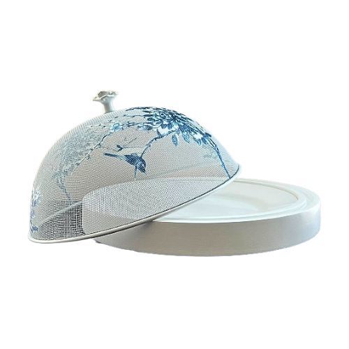 Food Cover With Board For Serving  L216 - The product consists of 3 pieces, a wooden base, a plate, and food cover    Diameter: 37 cm
Height: 17 cm