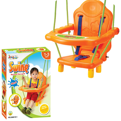 Baby Swing-28881W-1 - Max - 25 kg Size of seat: 56 x 28 x 40 cm(L x W x H) With strong ropes and safety belt, this swing is sturdy and safe enough Age +2 years