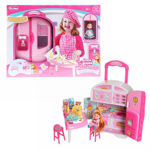 QL048/Cooking trolley - Cooking trolley Includes Fridge, utensils , doll and food For ages 3+ years