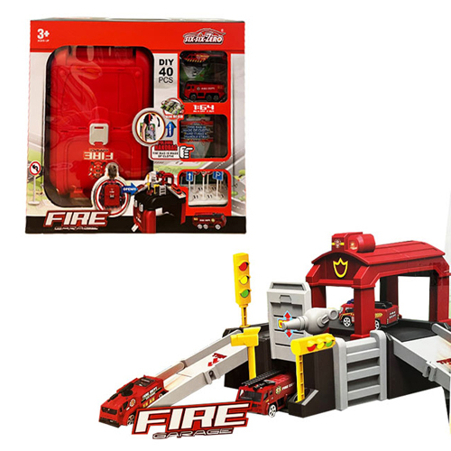 660-s11/Fire Garage - Folding handbag - Expand the map (38.5 x 57cm) Backpack turned into a garage With fire trucks and accessories 40 pcs +3 years