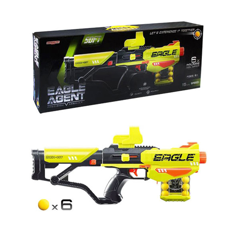 Eagle Agent 391G - Soft shot GunGun with soft bullets powered by batteries. Ammo included.6x rounds15m speed Age : +6 years