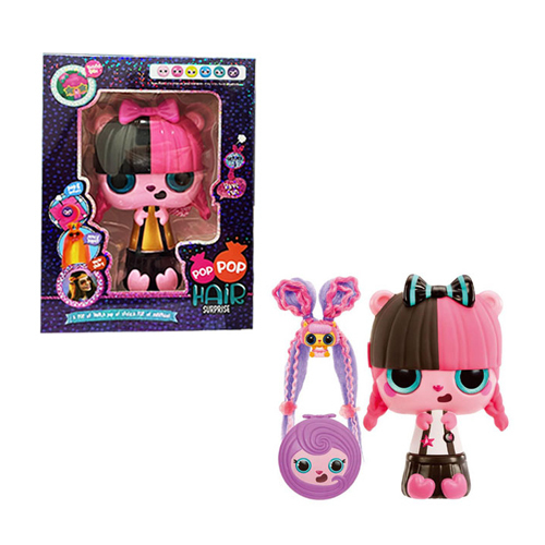 Pop Pop Hair-777-12 - a pop brush with spray bottle, a pop roller, and a pop hair pet with extra-long, wearing them in your hair and using them as a pencil topper. Age : +3 years