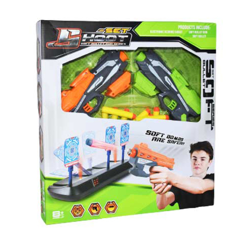 Dual Gun Set/999-5 - Dual Gun Set Includes soft bullet gun , soft bullet and electronic scoring target For children above 6+ years