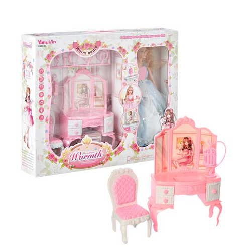 Doll Playset/6950-A - Doll with chair, accessories, music, light Doll Size : 30CM Doll Color Pink Suitable for children from 3 years +.