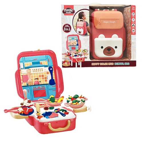 3 in 1 Dough Bag-8627 - Yummy food school bag  With clay dough accessories  Age : +3 years