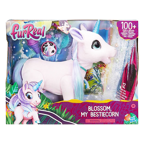 F0076 / My Unicorn - she’s a lovely shade of super-soft pink plush, with a multicolored, rooted-hair mane and fluffy tail. And she’s so animated! You can count on her responding with music when you brush her mane, and making happy feeding sounds when given her ice-cream accessory. She features 100+ sounds and reactions in all !