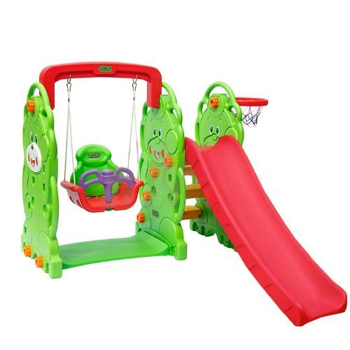 Swing and slide set-ZK02005 - Swing and Slide Set for Toddler, 4-in-4 Kids Play Climber Swing Playset w/Basketball Hoop, Extra Long Slide with Buffer Zone, Easy Setup Climb Stairs for Indoor Outdoor Games