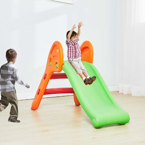 Plastic Slide-ZK02706 - Kid's Folding Plastic Slide with Ladder, Orange & Green