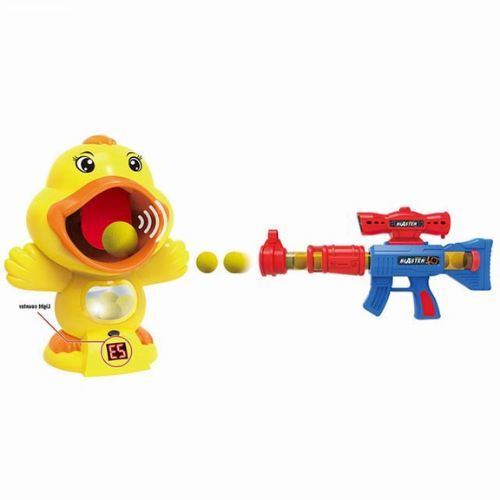 666-4A/666-1a/Pistol with Duck - Battery operated feeding game air blaseter toys eva foam ball toy gun with bullet 
 1) 10 Meters- Super long range shooting distance 
 2) With light distal LCD, hit the target will make a pleasant sound 3) Quality air pump and foam ball, durable 4) Experience the fun of interaction