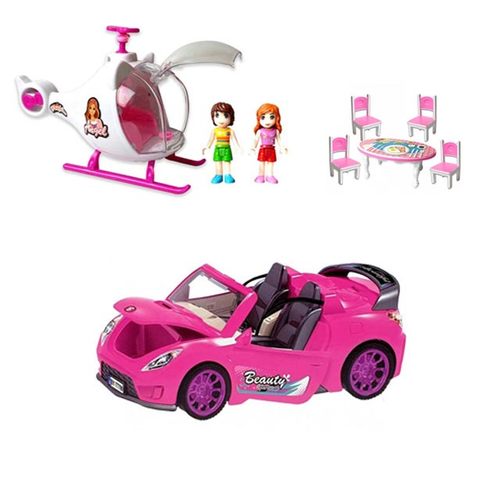 Monkiz - Barbie Car-VS0487/7898 - This adorable dollhouse set will create perfect conditions for every girl to play --  The car has two seats with seat belts -  It has a cover that opens to hide the various treasures, opening the side doors -  Includes a removable roof -