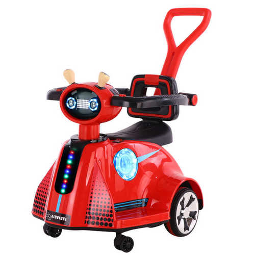 QLS-3188-1 BABY SWING CAR - Baby Swing Car 
 Light, music, MP3 port, volume adjustment, digital power display, USB interface, seat belt, swing function, 360 rotation with push rod.