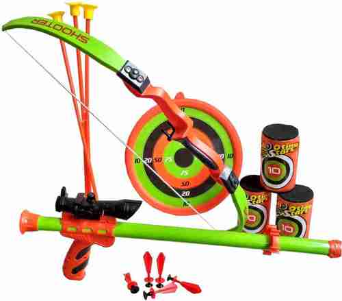 ARCHERY SET-881-05 - Archery set + blow gun-with laser target + target board + Aiming Object for kids bows & Arrows (Multicolor) 
 Ages for 3+