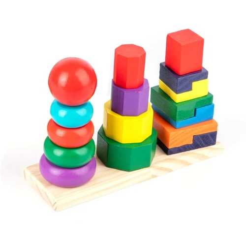 GEOMETRIC SHAPES-VWY486 - GEOMETRIC SHAPES  WOODEN STACKER FOR 3+ AGES