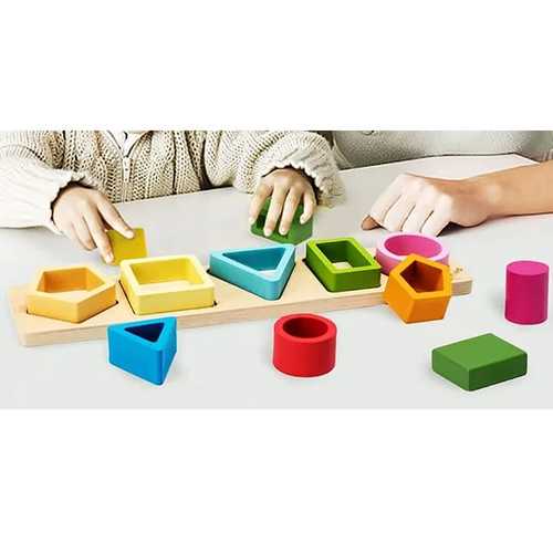 WOODEN SORTER-VWY483 - GEOMETRIC SHAPES WOODEN SORTER FOR 3+ AGES