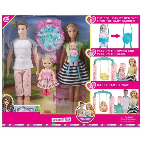 DOLL FAMILY/VS0134 - THE DOLL CAN BE REMOVED FROM THE BABY CARRIER 
 PLAY ON THE SWING AND PLAY ON THE SLIDE 
 HAPPY FAMILY TIME 
 FOR 3+ AGES