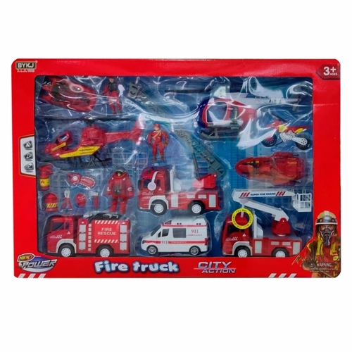 VS0228/FIRE TRUCK - LIGHT AND SOUND  PUSH HER WITH LIGHT AND SOUNDS  COLORS CONTENTS MAY VARY FROM ILLUSTRATIONS FOR 3+ AGES