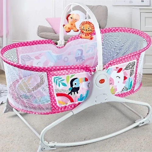 BABY BASSINET-VS0571 - THIS BASSINET PROVIDES A COZY SPOT FOR YOUR LITTLE ONE WITH ITS FLAT & COMFY SLEEPING SURFACE. ADD CALMING VIBRATIONS MUSIC FOR AN EXTRA LEVEL SOOTHING (& SNOOZING) COMFORT. FOR 0-12 MONTHS
