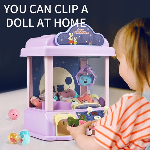 Claw Machine Purple-VS0795 - WARNNING: 1) This product must be played under the direct supervision of an adult .It contains small parts and is not suitable for children under 3 years old to play 
 Don't touch your mouth and don't swallow Less 
 Color: Purple Suitable Age: 6 to 12 yrs old  Test Certificate: Material: plastic