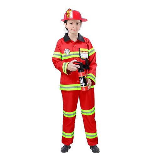 FIREMAN RED COSTUME-D5/YW24092 - FIREMAN RED COSPLAY  
 SMALL- 3/4 YERAS 
 MEDIUM -5/6 YEARS OLD 
 LARGE - 6/7 YEARS OLD