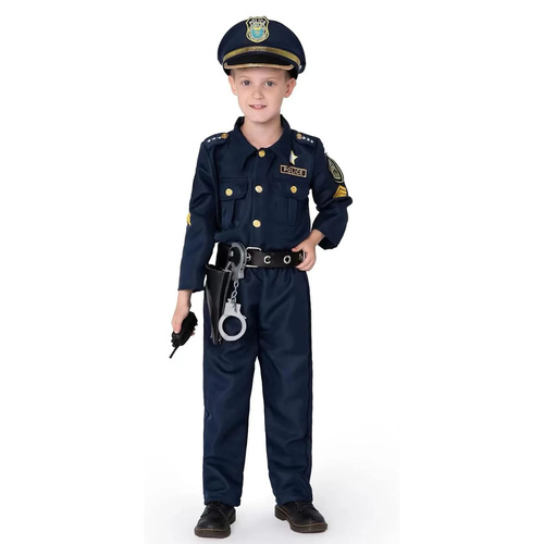 POLICE COSTUME-D14/YW24102 - POLICE COSPLAY 
 SMALL- 3/4 YERAS 
 MEDIUM -5/6 YEARS OLD 
 LARGE - 6/7 YEARS OLD