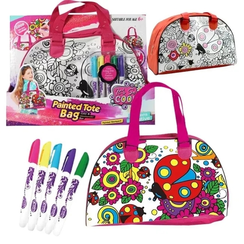 Monkiz - PAINTED TOTED BAG-11490 - DIY PAINTED TOTEBAG (5 WASHABLE PEN) FOR 3+ AGES