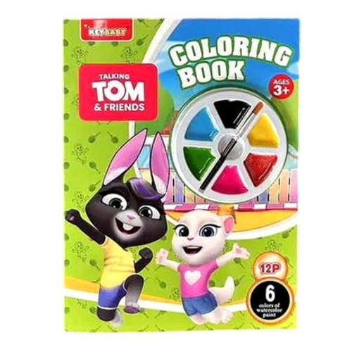 COLORING BOOK-HK24569 - This book contains six colors of watercolor pigments and brush .The pictures in the book help stimulate your creativity and imagination. These pretty pictures are formed by simple lines.You can paint the pictures with full imagination. The small disc in the middle is used to mix colors as you like. For 3+ ages