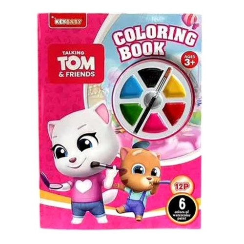 COLORING BOOK-HK24569 - This book contains six colors of watercolor pigments and brush. The pictures in the book help stimulate your creativity and imagination. These pretty pictures are formed by simple lines.You can paint the pictures with full imagination. The small disc in the middle is used to mix colors as you like. For 3+ ages