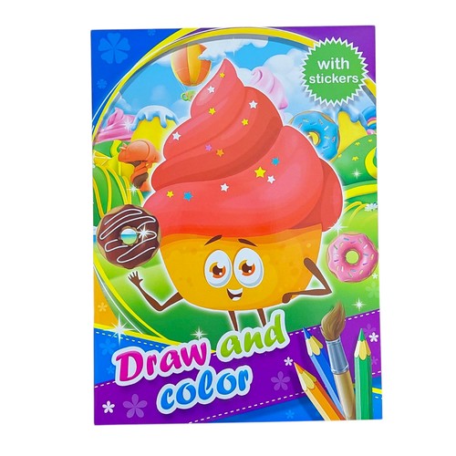 COLORING BOOK-HK24619 - DRAW AND COLOR WITH STICKERS