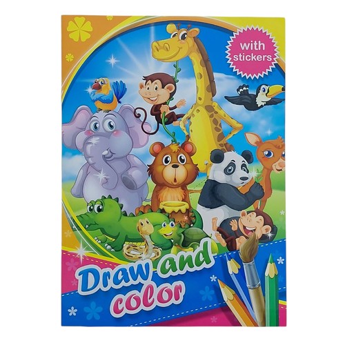 COLORING BOOK-HK24619 - DRAW AND COLOR WITH STICKERS