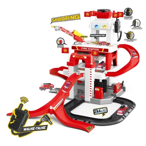 Fireman Station -VS2221 - FULLY INTERACTIVE FIRE STATION PLAYSET FOR KIDS! INCLUDES METAL CARS ,A HELICOPTER , A MOVING ELEVATOR , A WATER CANNON ,REALISTIC LIGHTS AND SOUNDS , AND A WALKIE -TALKIE FEATURE. PERFECT FOR BOOSTING IMAGINATION ,ENCOURAGING GROUP PLAY ,AND SPARKLING ADVENTUROUS FUN! FOR 3+ AGES