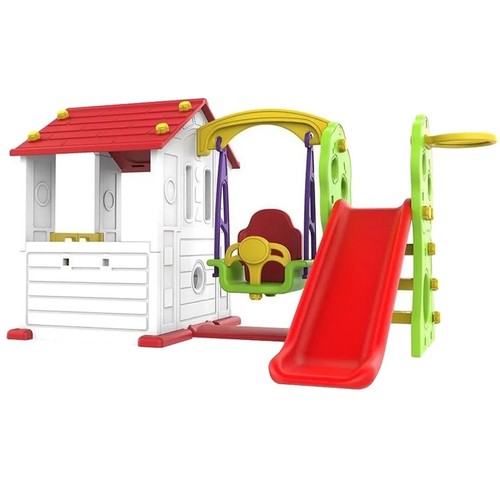 KIDS PLAYHOUSE/CHD-532 - TOMO SWING HOUSE AND SLIDE Recommended Age: Suitable for 2 years and above Product Dimensions: 163.5 x 109 x 128.5 cm