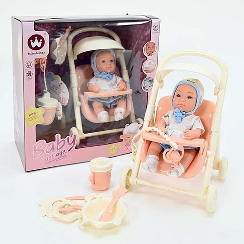 BABY DOLL WITH STROLLER-W6913A - • This baby is here to bring joy to your home.• Warmth and tenderness in one – the perfect gift for your child.• Product dimensions: 26x19x16 cm.• Packaging dimensions: 33x25x20 cm.
