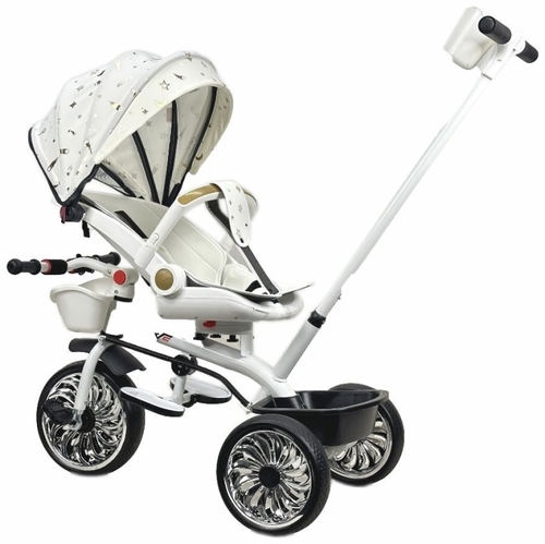 BABY STROLLER/JH-2017A - This tricycle is designed for children,providing comfort and safety during rides with a maximum weight capacity of 35kg,it's suitable for children of all ages. The wheels are 24cm in diameter and made of eva material,ensuring a smooth and quiet ride.The bike is equipped with steering, which helps develop coordination and control skills. The adjustable seat allows you to adjust the height for maximum comfort. a music bar adds an element of entertainment,making every ride even more exciting and fun. This is the perfect choice for little explorers and their parents.