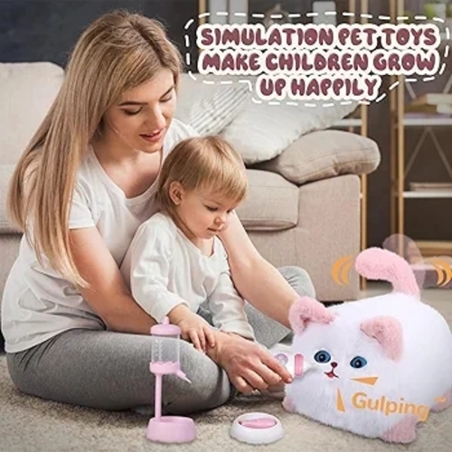 WINKING CAT-VS2183 - Interactive Cat Toys for Kids Aged 3-7, Plush Toy Cat That Meows, Blink and Talk, Children's Toy Cat with Pet Waterer, Milk Bottle and Pet Bowl, Creative for Boys and Girls For 3+ ages