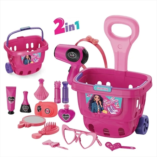 ACCESSORY SET-VS2304 - 2in1 fashion shopping basket cart plastic pretend play preschool baby dressing table toy set 22pcs.
for 3+ ages