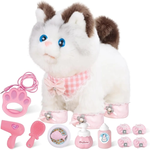 PLUSH CAT-VS2184 - Electronic Plush Cat with Remote Control Leash, Realistic Interactive Pet Cat with Accessories, for Boys and Girls 3-6 Years Old