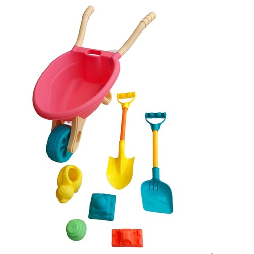 VS0864 BEACH SET - Beach toy set featuring a bucket, shovel, and various molds.&nbsp;Set Contents: Includes a large pink bucket, a yellow watering can, sand shovels, and various sand molds.Packaging: Comes in a white mesh bag for easy storage and sand drainage.&nbsp;Design: Brightly colored plastic pieces designed for outdoor sand or water play.&nbsp;Functionality: Ideal for building sandcastles, digging, and pouring water at the beach or sandbox. 3+ ages