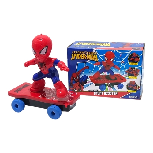 5080 Spider Man stunt - Spider-Man&nbsp; stunt scooter toy featuring lights, music, and autonomous movement.&nbsp;Action Features: It performs 360-degree rotations, flips, and automatically stands back up if it falls over.&nbsp;Lights & Sound: The toy includes colorful LED lights and plays dynamic music while in motion.&nbsp;Recommended Age: Suitable for children ages 3 and up.