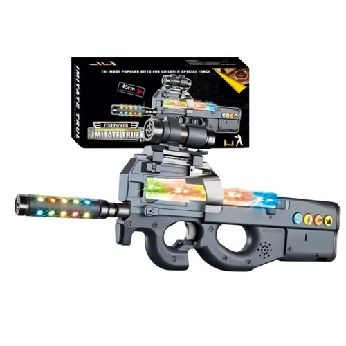 816B IMITATE TRUE - This 45cm electronic toy gun combines multiple interactive features for an engaging play experience. The modern tactical design includes colorful LED lights, sound effects, and vibration feedback, making it an exciting choice for imaginative play. suitable for children 5yrs old and above