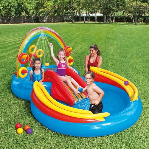 Rainbow Ring Inflatable Play Center 57453 - Dimensions: Approximately 9'9
