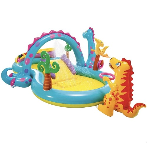 Dinoland Play Center 57135 - Dimensions: Approximately 2.97x 1.93x1.35mPlay Elements: Includes a built-in water slide with a soft landing pad, a movable 